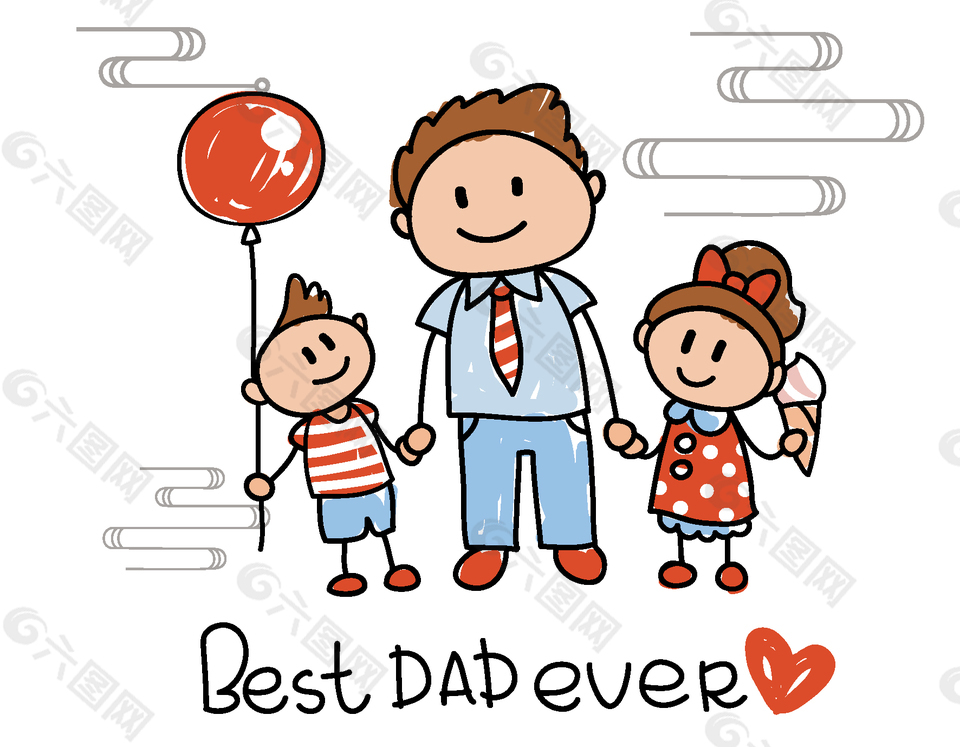 卡通父亲节素材爸爸拉着女儿儿子矢量元素