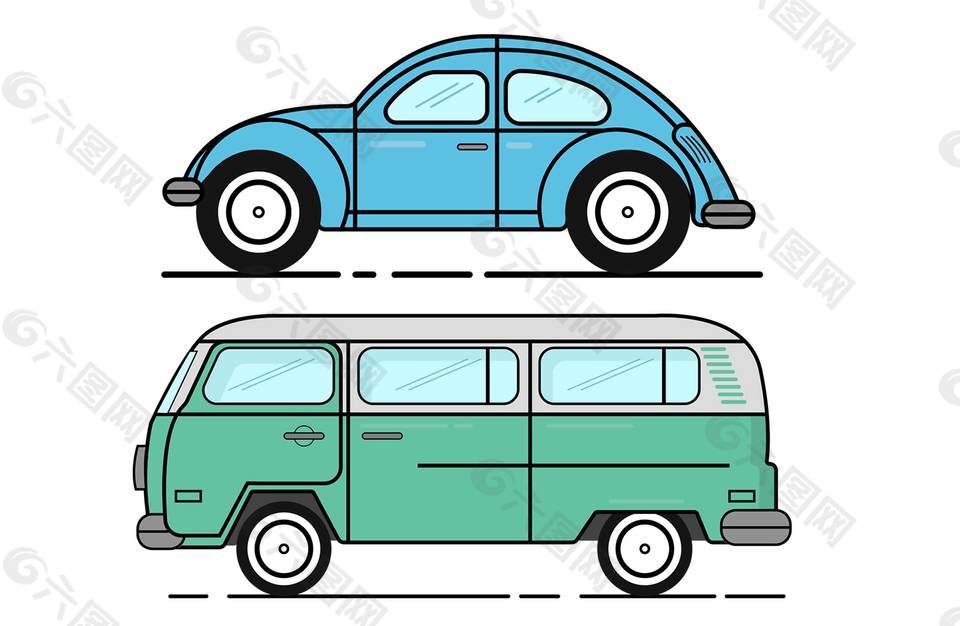 手绘线条汽车元素