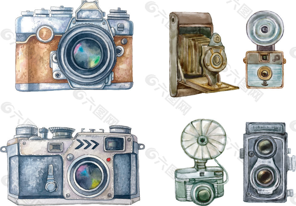 手绘复古古董相机