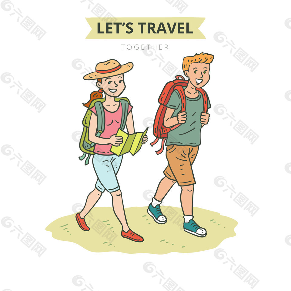 卡通背包客旅行主题装饰