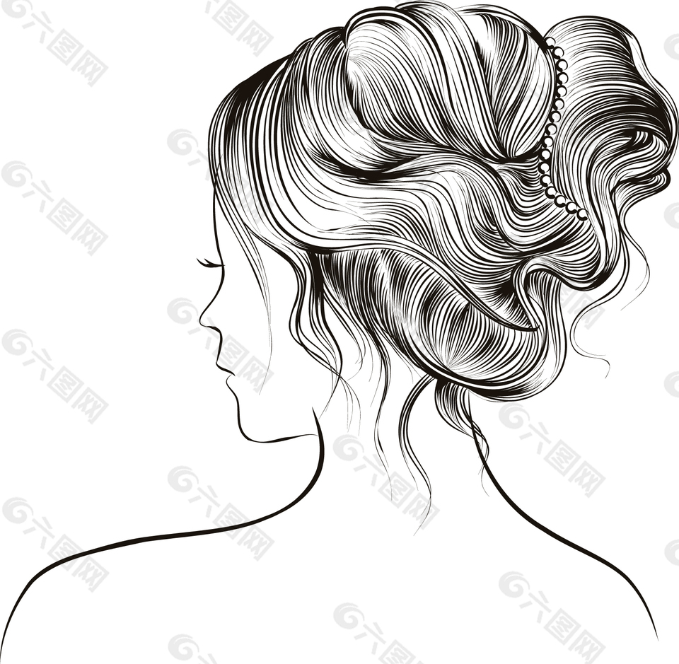 手绘女性人物发型插画