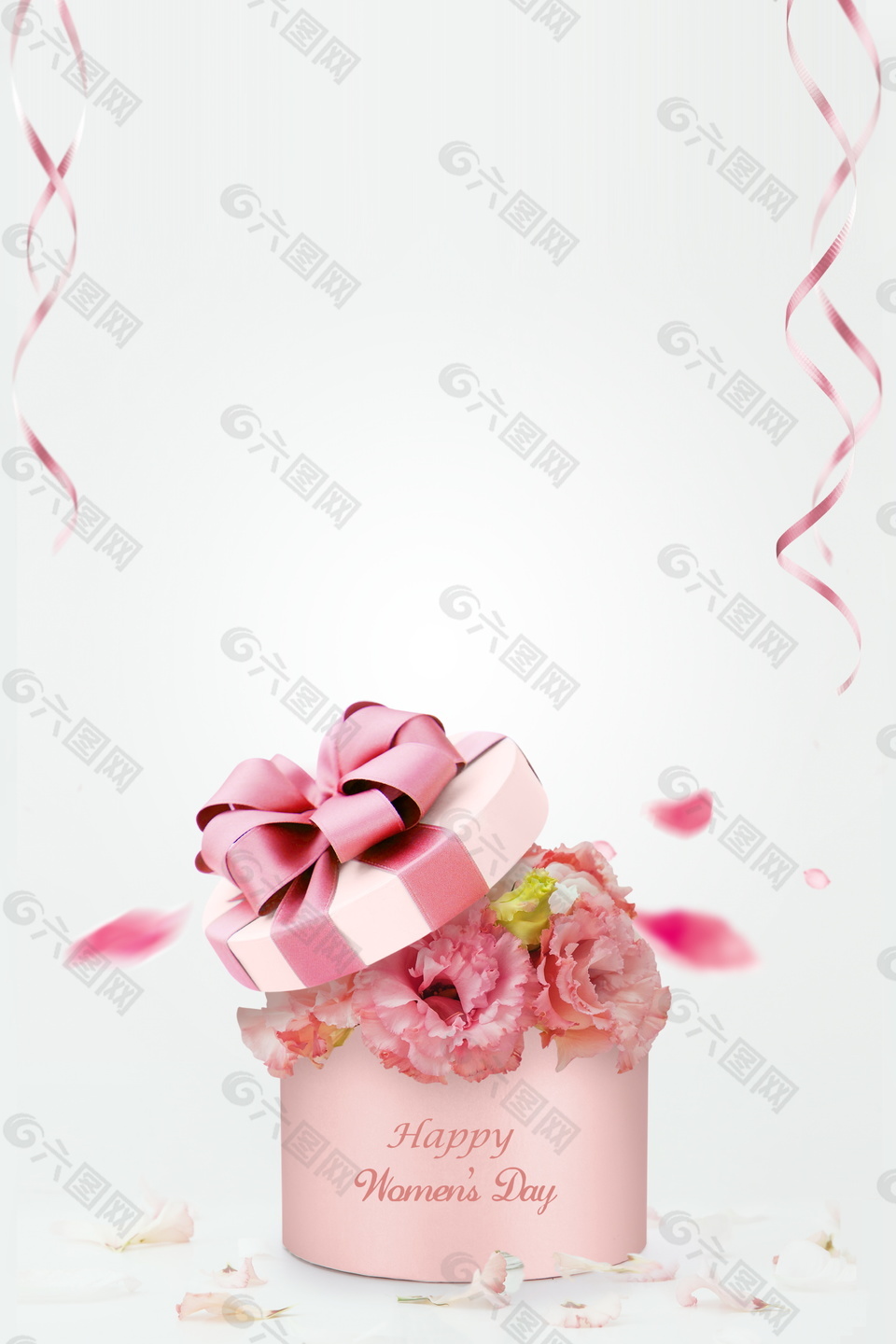 温馨粉色丝带花朵礼物母亲节背景设计