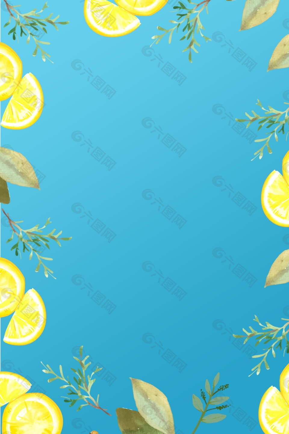 夏季蓝色树叶花枝海报背景设计