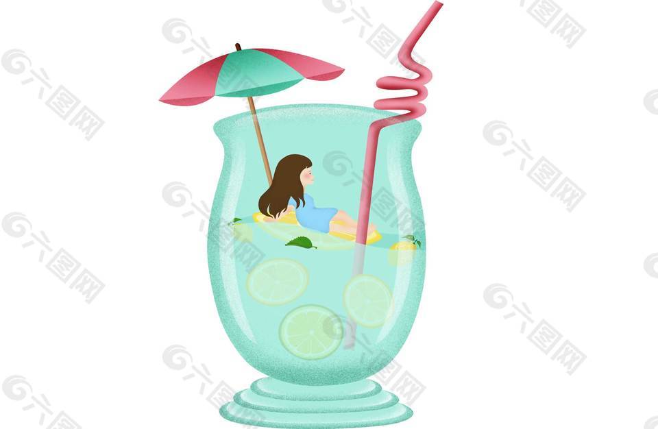 手绘清凉果汁元素