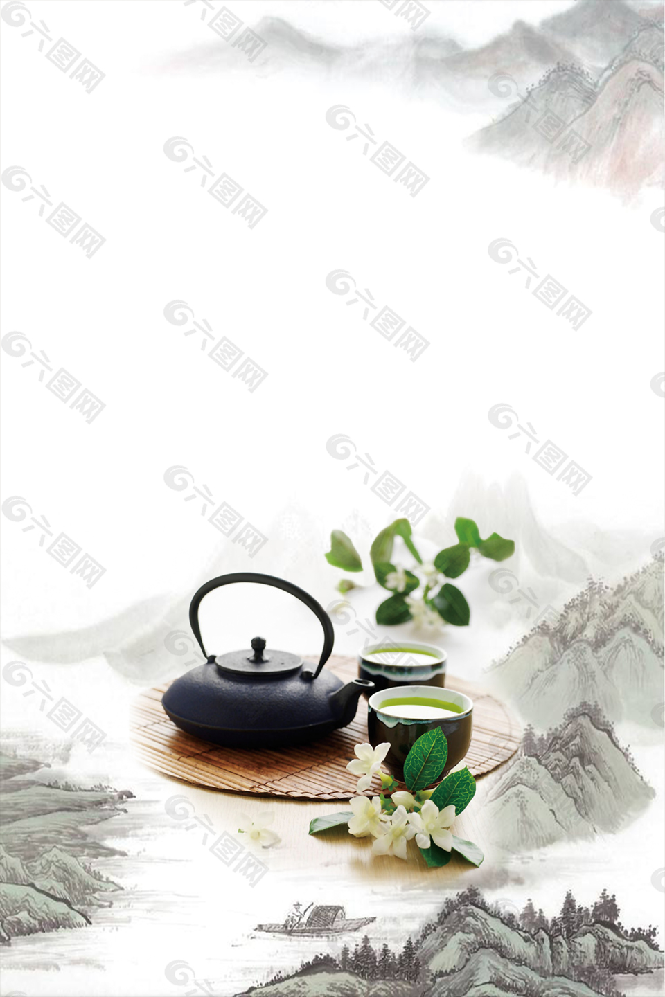 中式淡雅水墨茶壶茶文化背景
