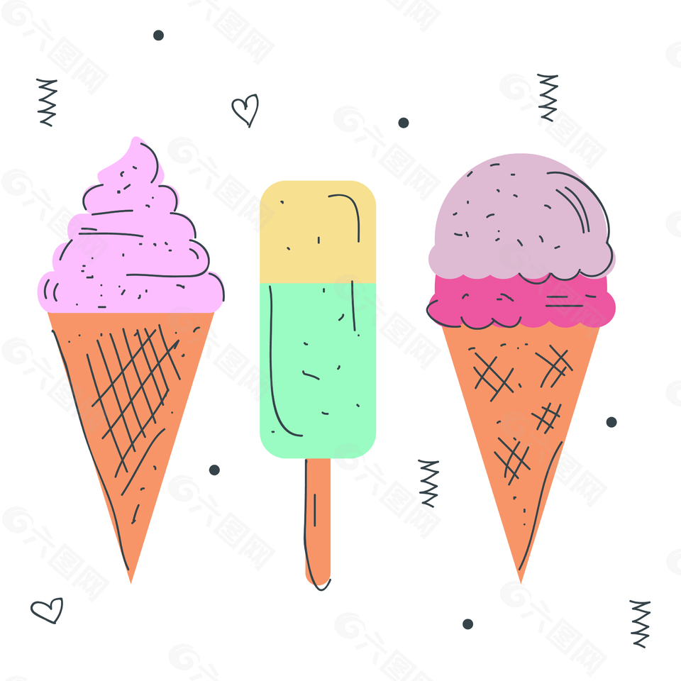 夏季冰淇淋手绘元素