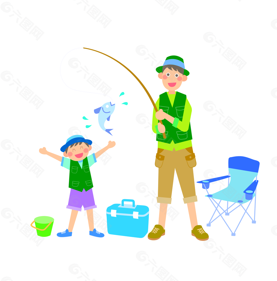 通用节日彩色卡通手绘夏季钓鱼元素