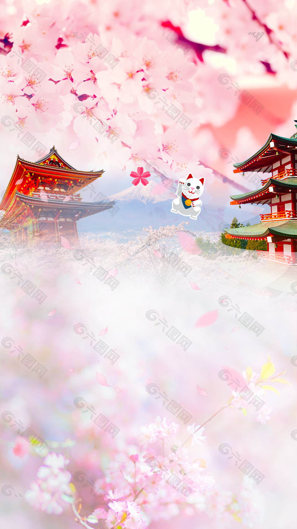 日本红色樱花背景