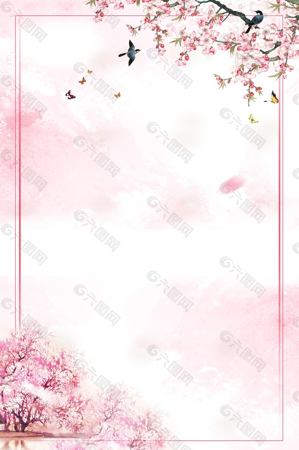 粉色清新樱花节背景
