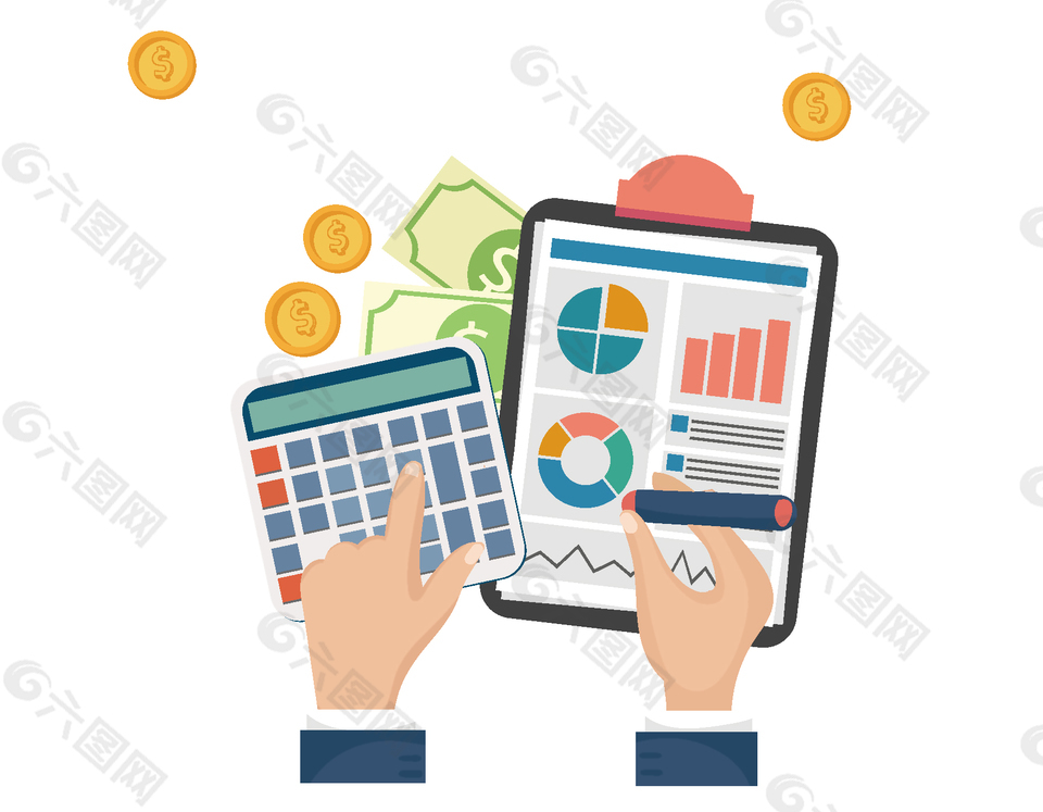 卡通手绘计算器报告单矢量元素