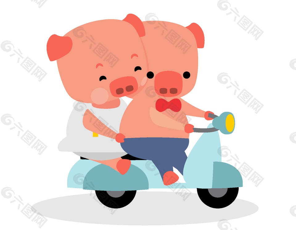 卡通可爱猪猪骑自行车矢量元素
