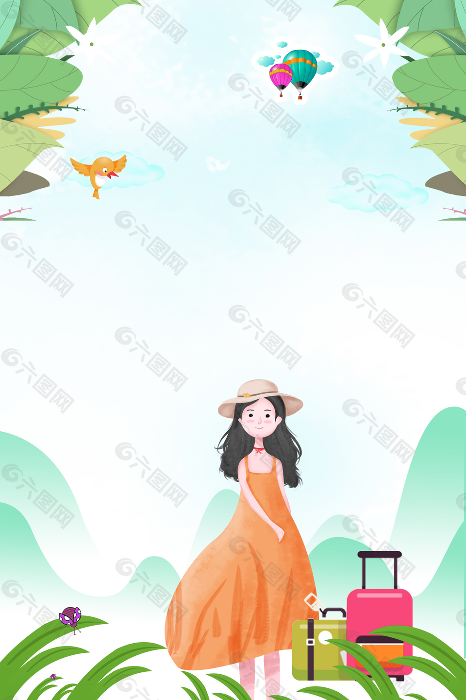 小清新卡通61旅游背景