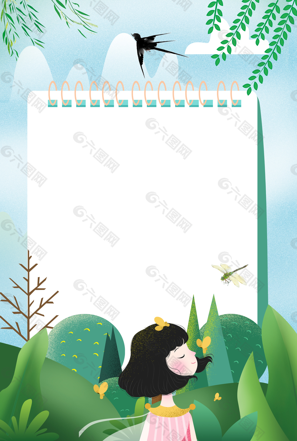 绿色手绘春天里春季背景