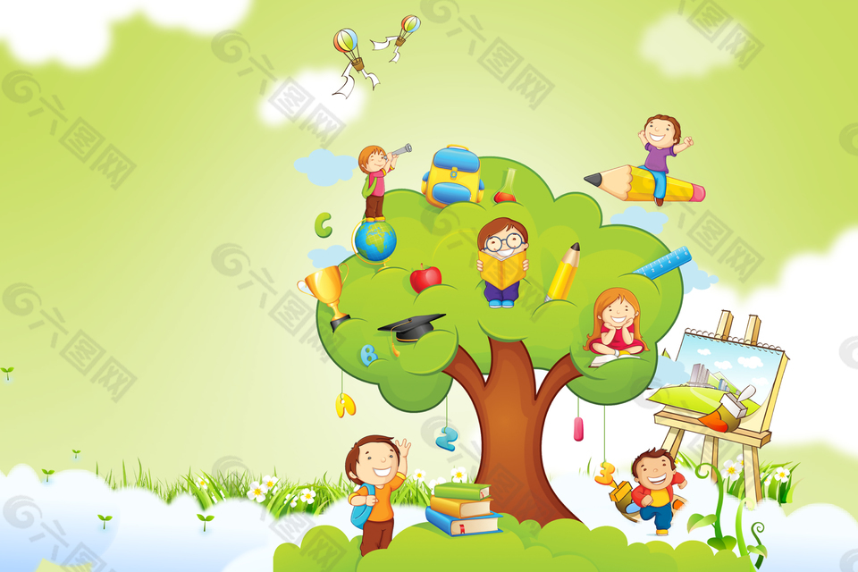 六一儿童节学习大树背景