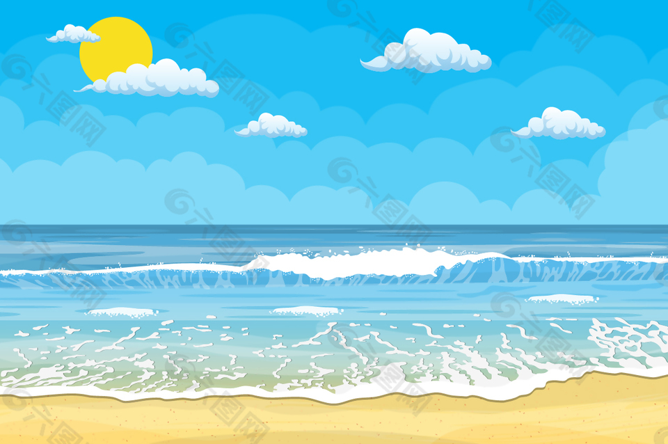 夏天的大海风景插画