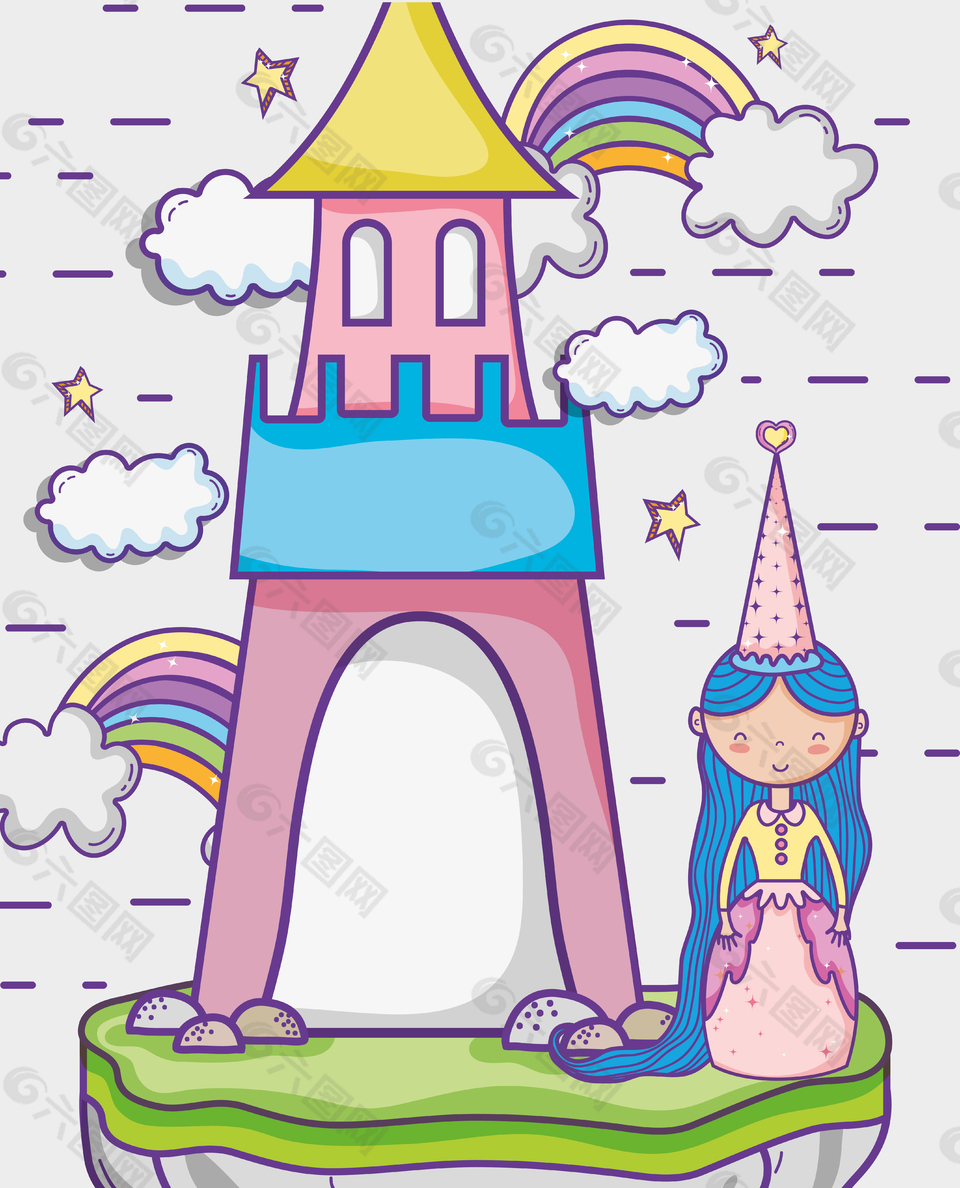浪漫城堡童话元素装饰图案