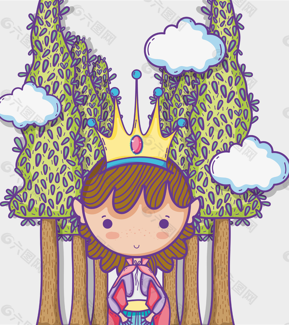 清新森林公主童话装饰元素