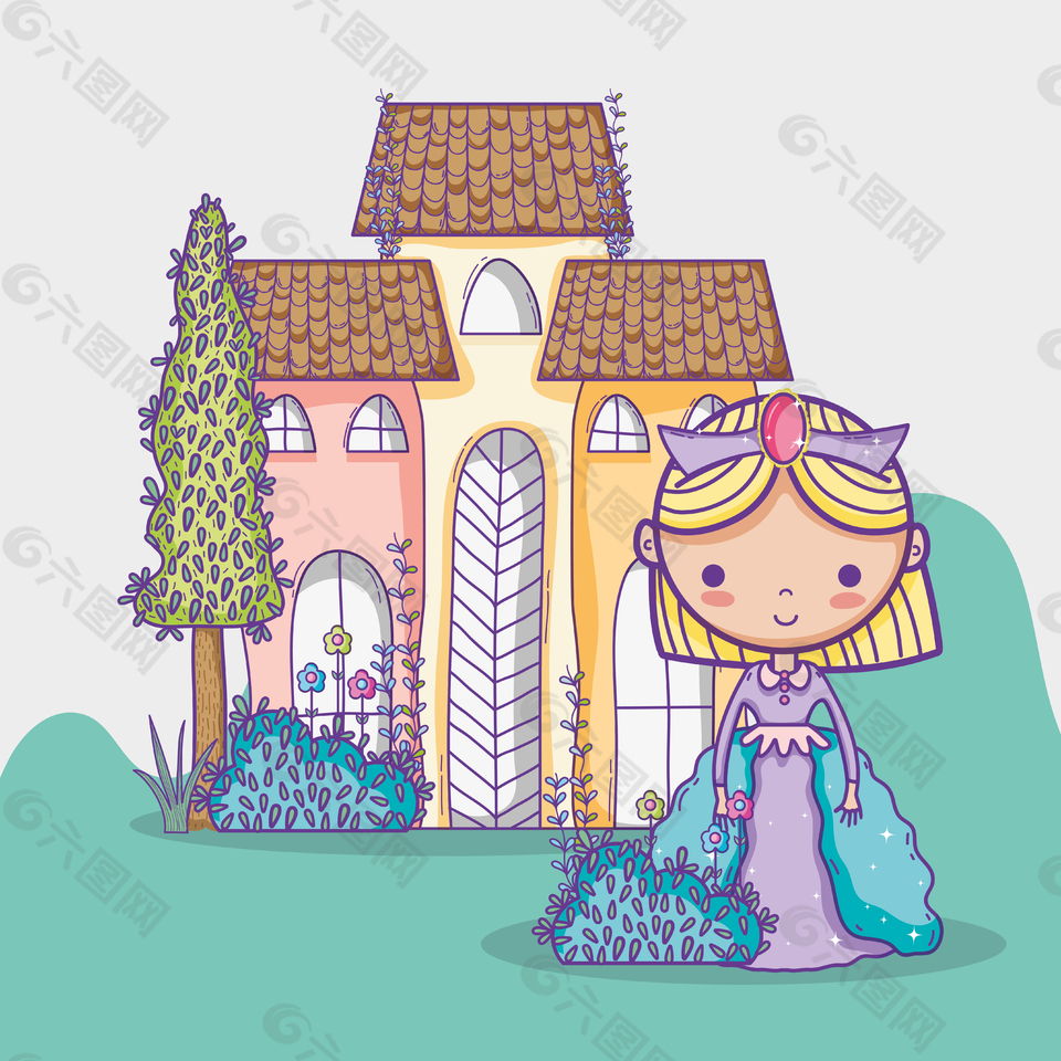 清新童话城堡公主装饰元素