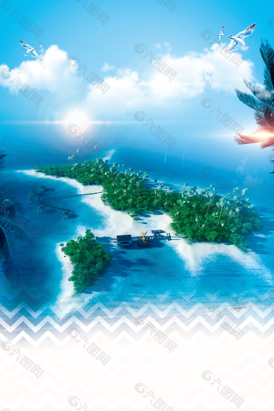 夏季蓝色海岛旅游海报背景设计