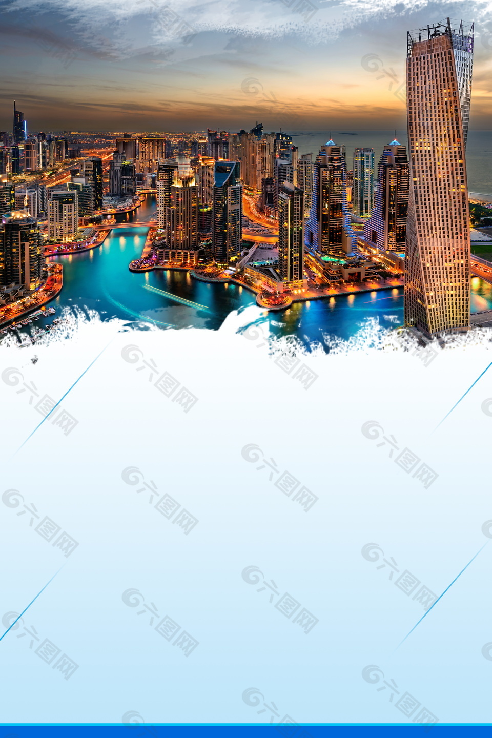 新加坡城市建筑夜景旅游海报背景设计