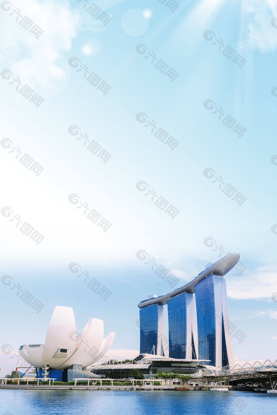 新加坡标志性建筑旅游海报背景设计