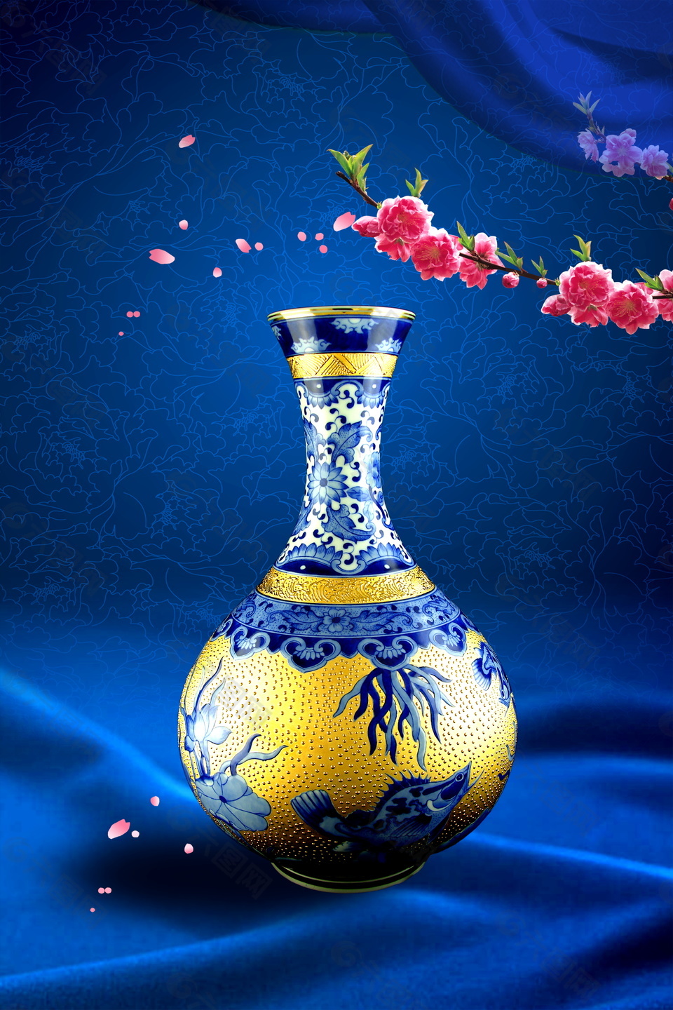 中国风蓝色青花瓷底纹艺术品背景素材