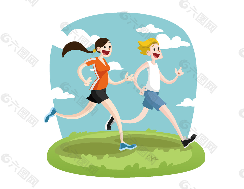 手绘人物跑步运动元素