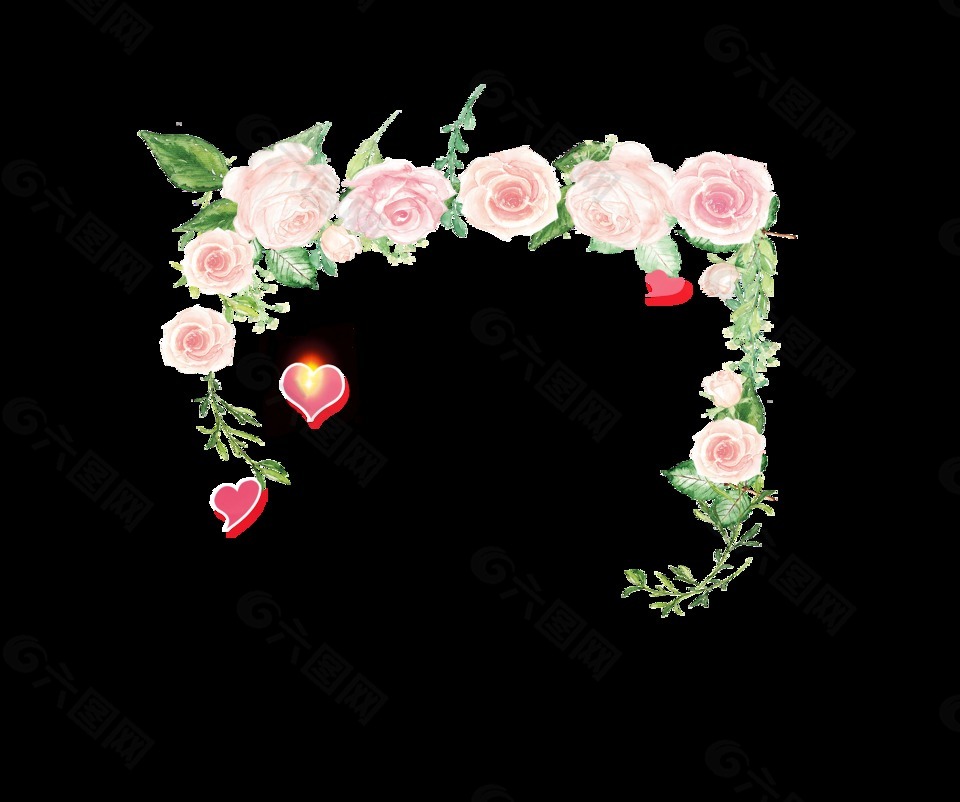 手绘卡通粉色玫瑰花装饰素材