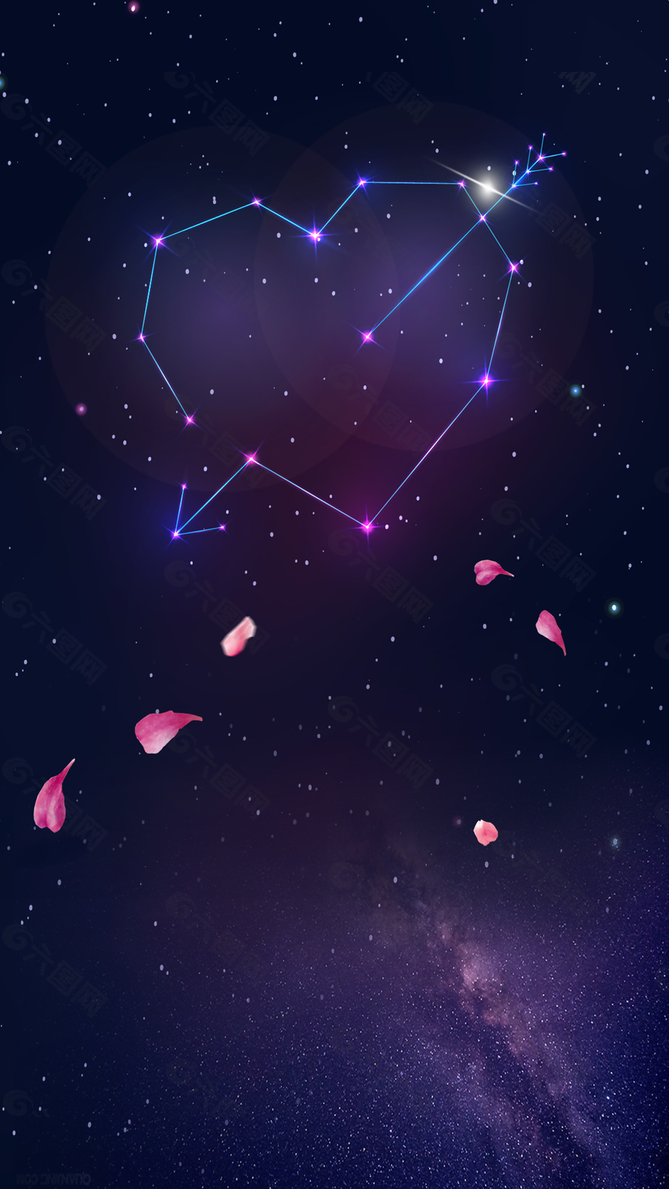 星空中的浪漫心座背景
