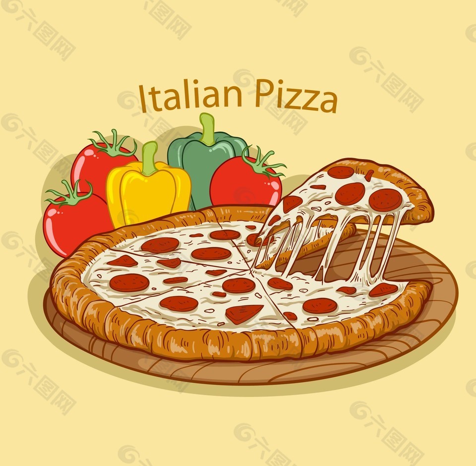 美味的蔬菜披萨插画