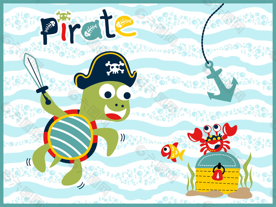 可爱海盗海龟卡通动物平面广告素材免费下载 图片编号 六图网