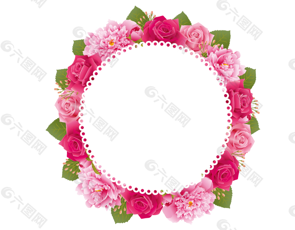 浪漫粉色花朵边框元素