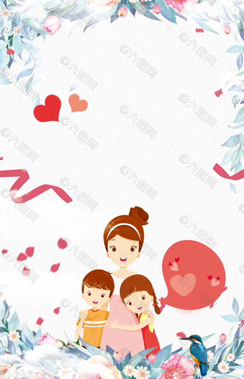 彩绘温馨爱心母亲节海报背景设计