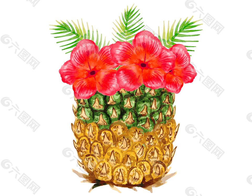 卡通菠萝花朵元素