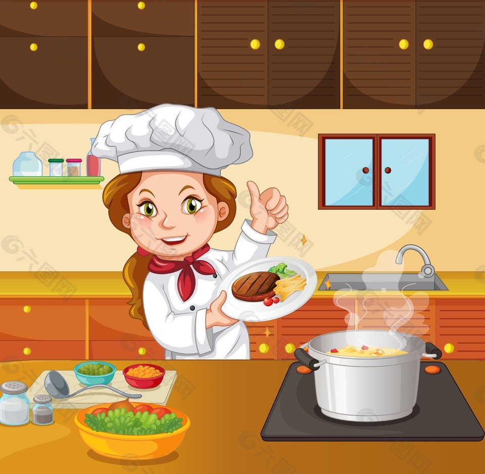 卡通女厨师人物插画