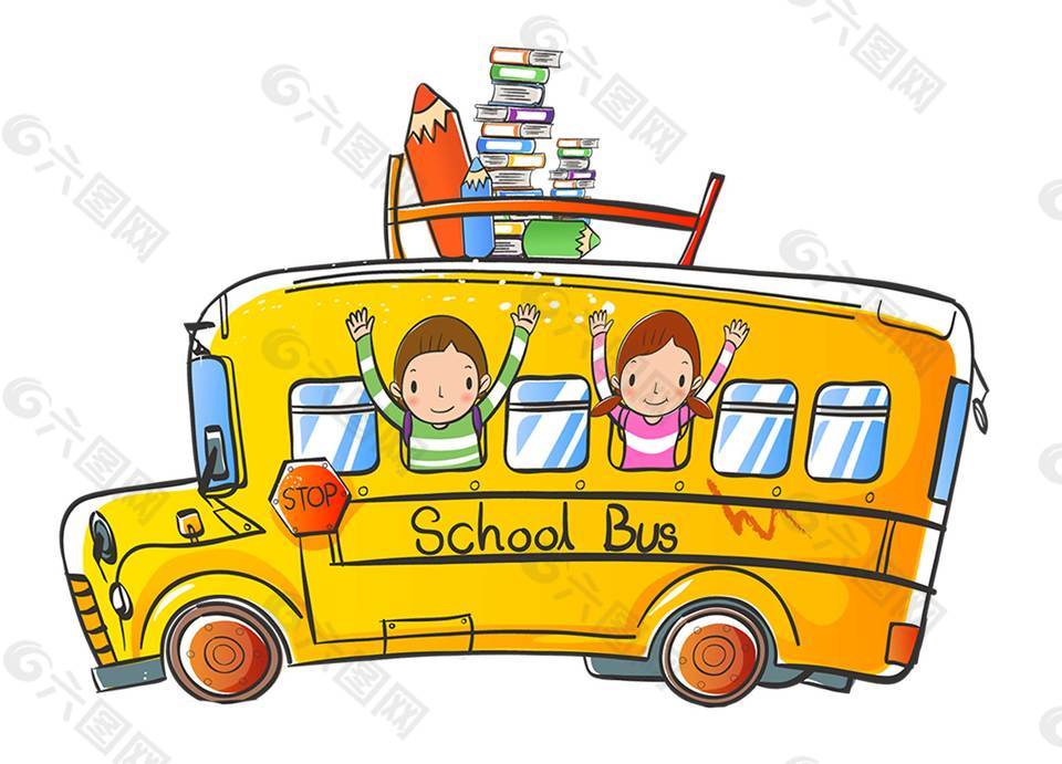卡通手绘黄色校车png元素