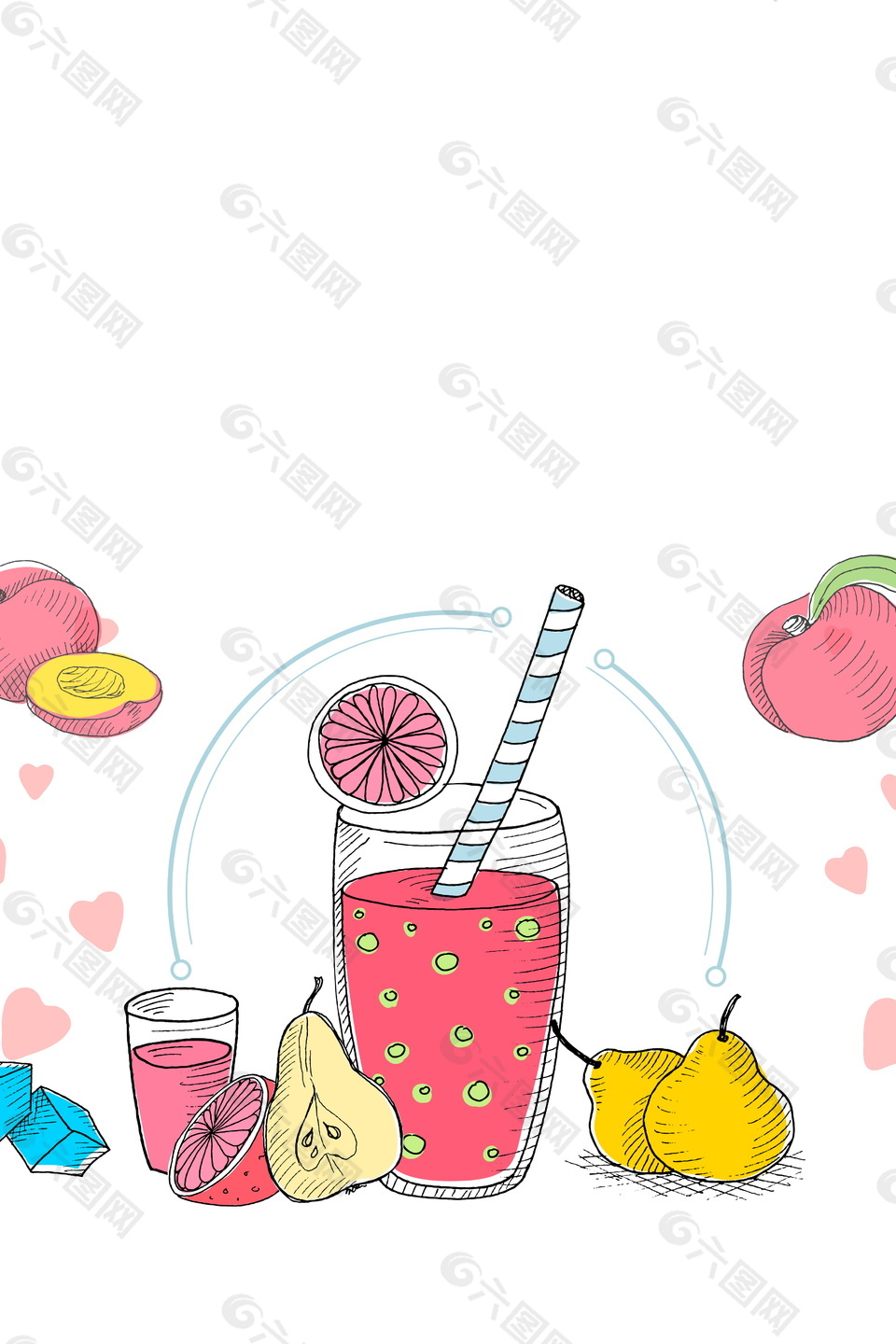 彩绘百香果梨汁饮料海报背景设计