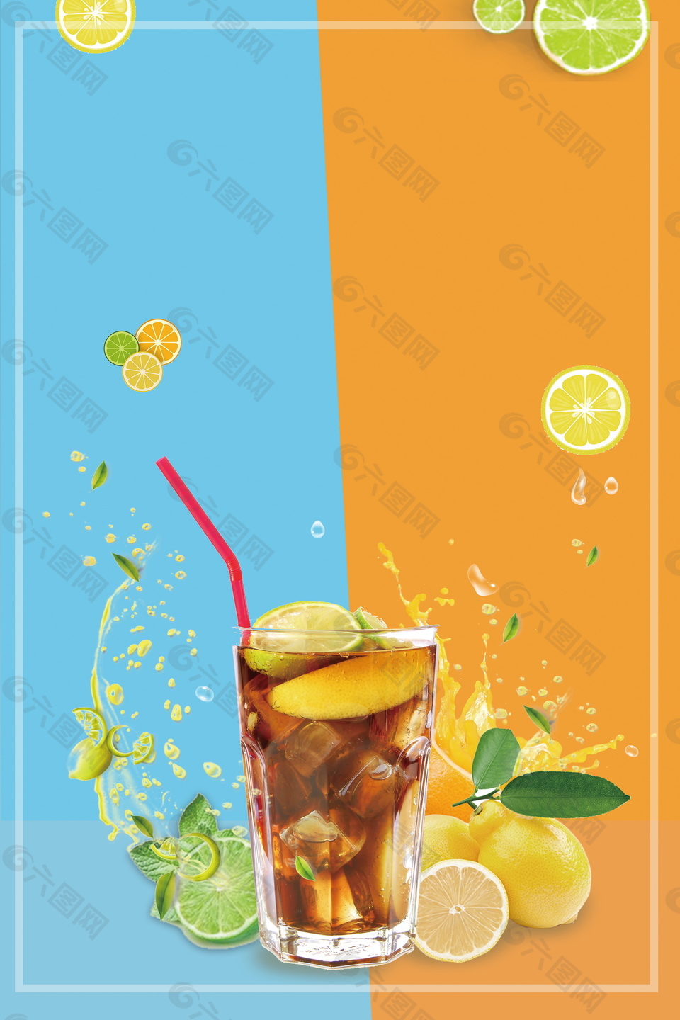 夏季冰镇柠檬饮料海报背景素材