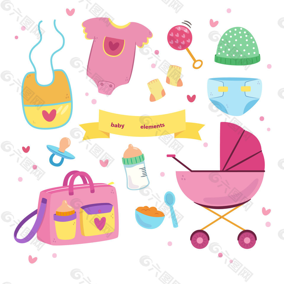 清新粉色系婴儿产品装饰元素