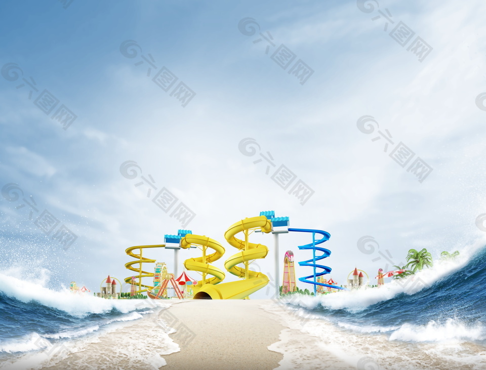 沙滩大海冲浪海报背景图