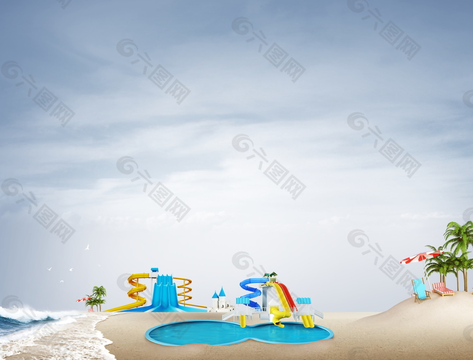 沙滩冲浪设计海报背景图