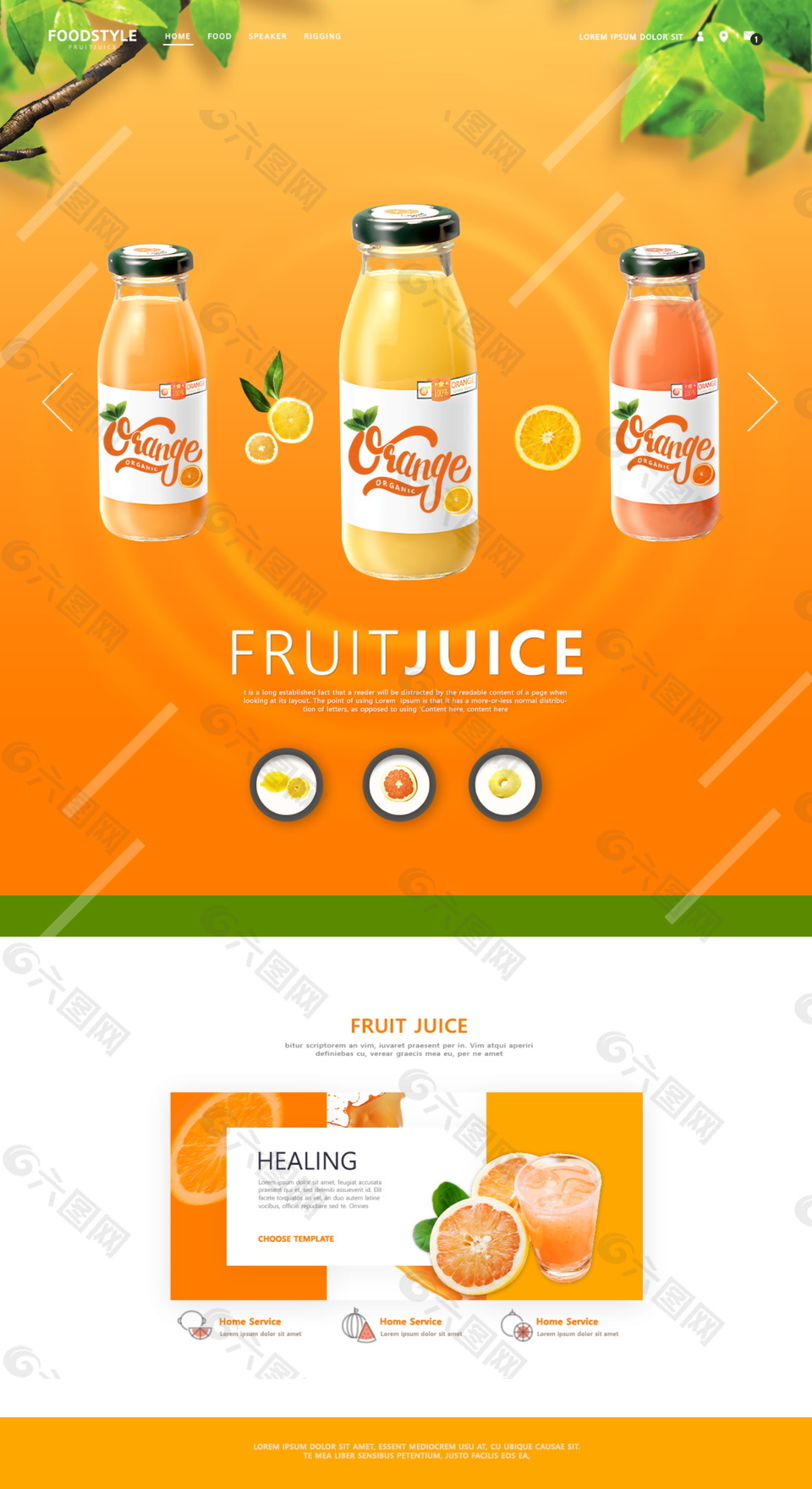 外国新鲜橙汁饮品网页界面设计