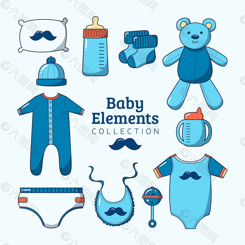 美丽蓝色婴儿产品装饰元素