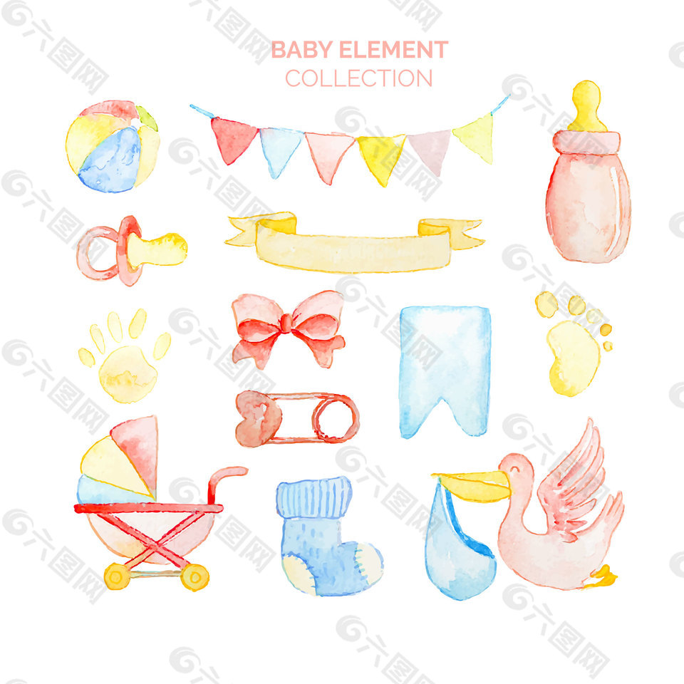 清新水彩婴儿产品装饰元素