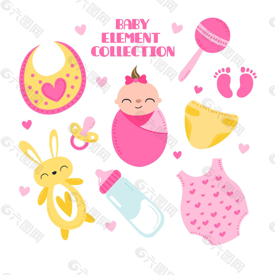 明艳深粉色婴儿产品装饰元素