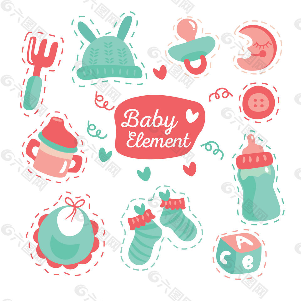 可爱彩色婴儿服饰装饰元素