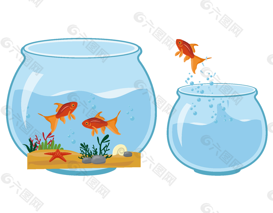 卡通金鱼鱼缸元素