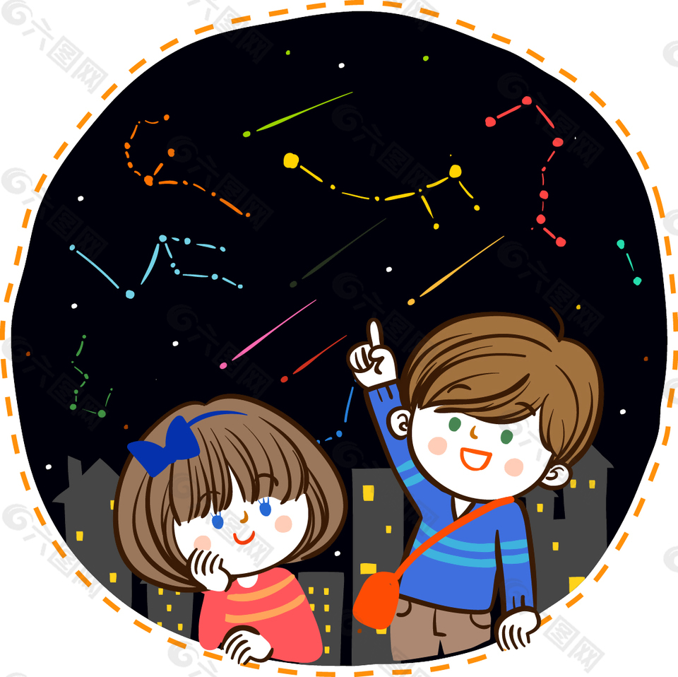 可爱看星星的孩子插画