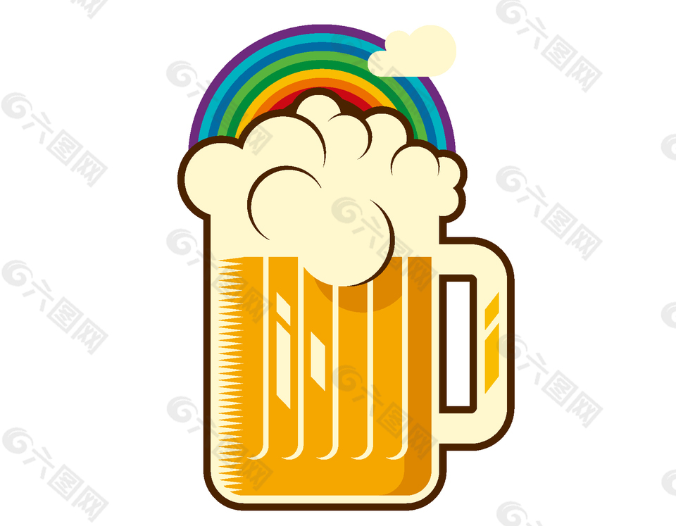 卡通彩虹啤酒元素
