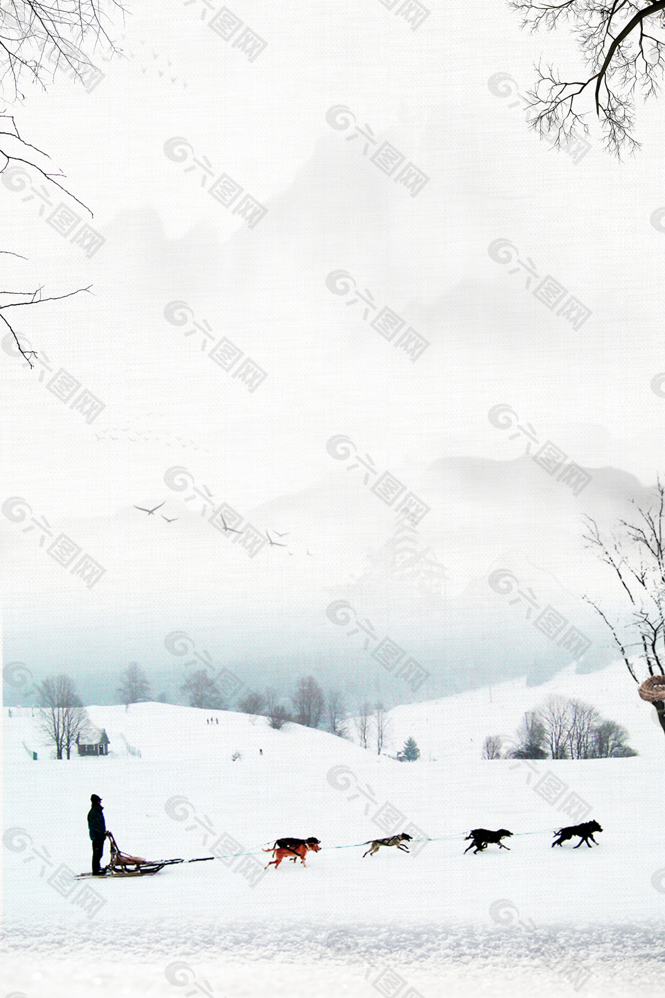 24节气冬至白色水墨下雪背景背景素材免费下载 图片编号 六图网